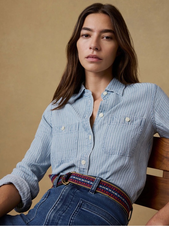 Faherty Tops - Faherty Tried & True Chambray Classic Shirt - Bluewater Stripe Wash (Medium)